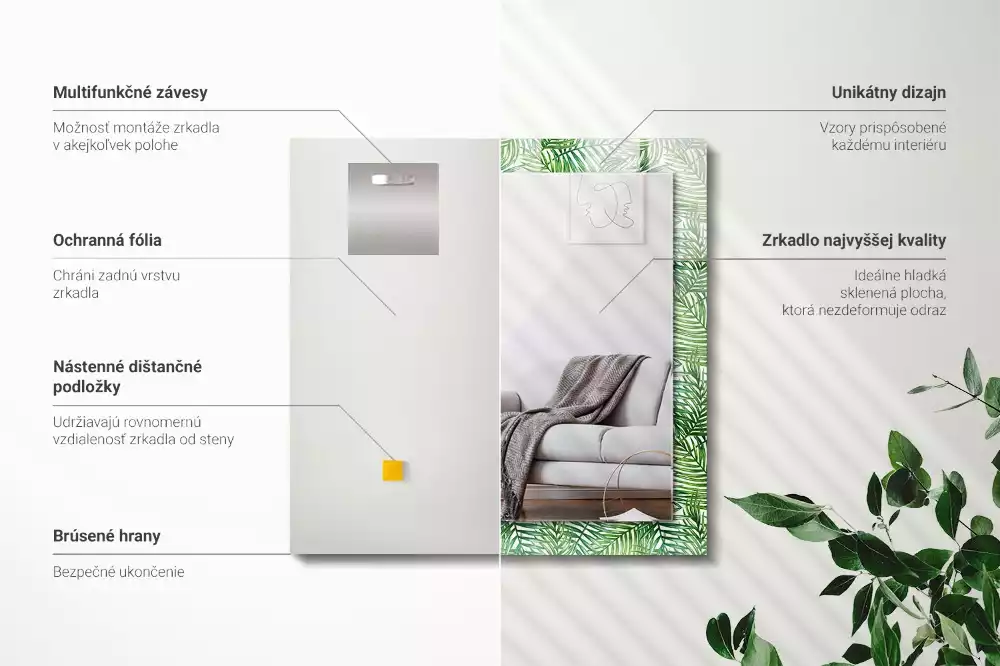 Espejo rectangular impreso hojas de palma verdes