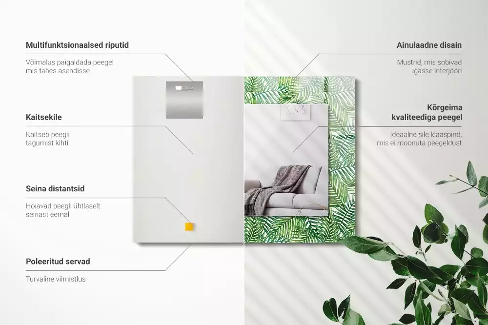 Espejo rectangular impreso hojas de palma verdes