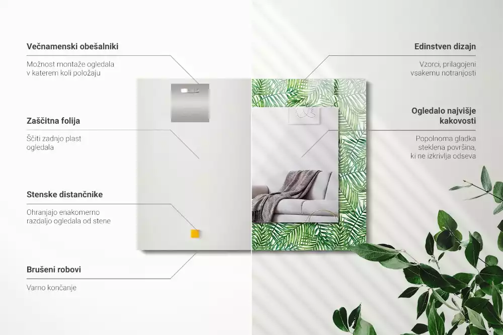 Espejo rectangular impreso hojas de palma verdes