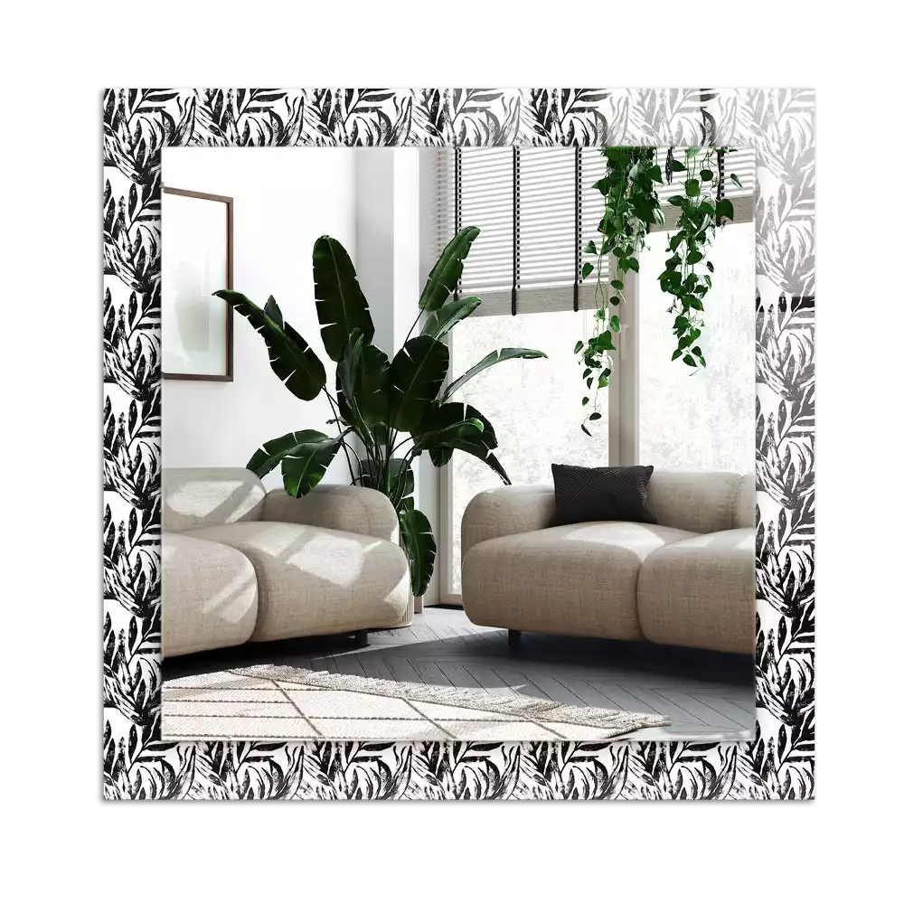 Espejo rectangular estampado Hojas blancas y negras