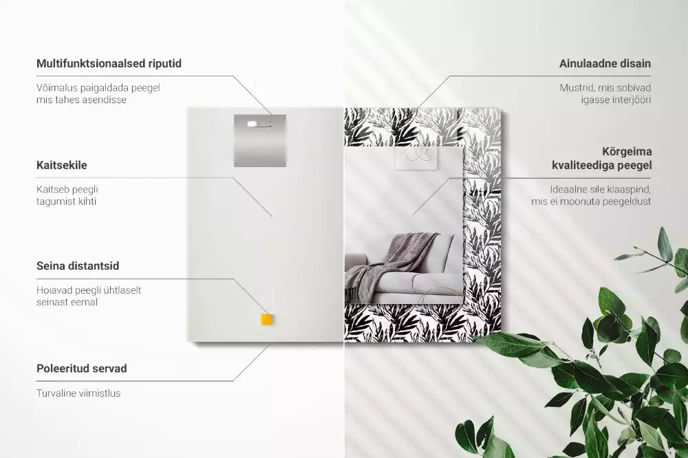 Espejo rectangular estampado Hojas blancas y negras