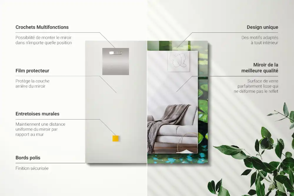 Espejo rectangular estampado Estanque de nenúfares