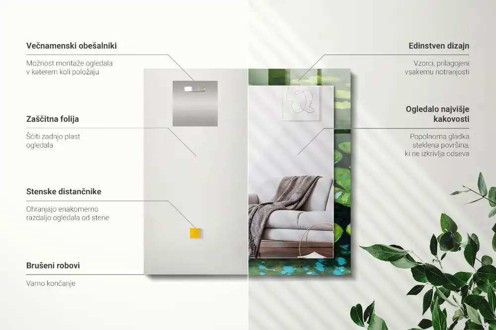 Espejo rectangular estampado Estanque de nenúfares