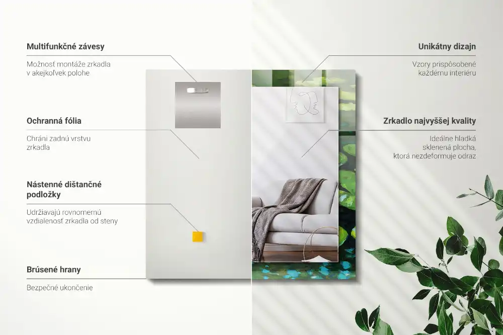 Espejo rectangular estampado Estanque de nenúfares