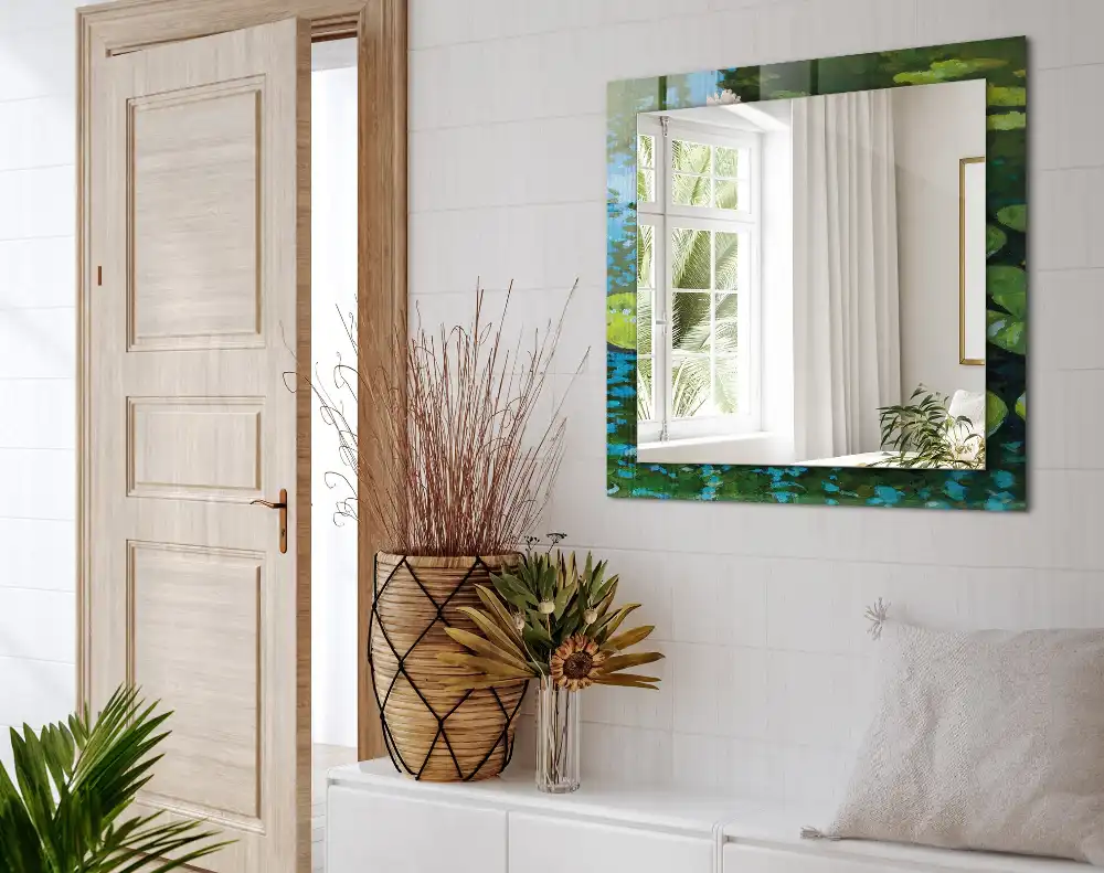 Espejo rectangular estampado Estanque de nenúfares