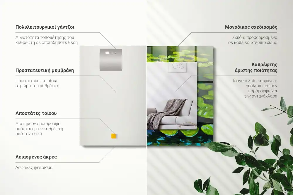 Espejo rectangular estampado Estanque de nenúfares