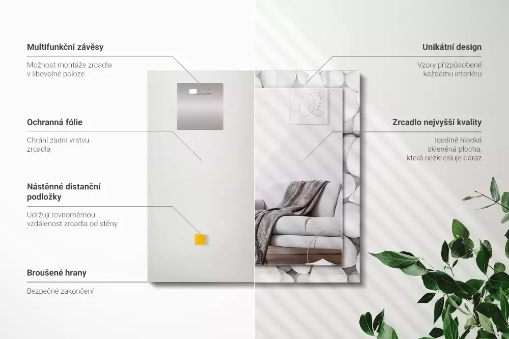 Espejo rectangular impreso Piedras blancas lisas