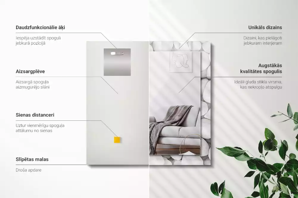 Espejo rectangular impreso Piedras blancas lisas