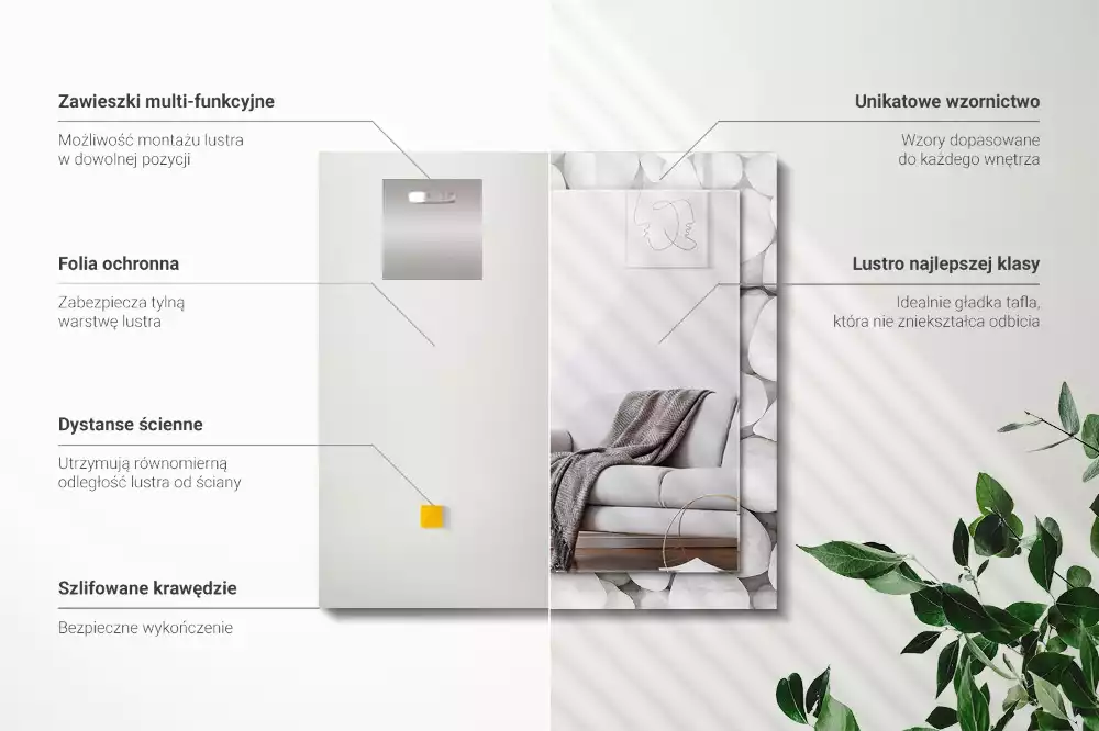 Espejo rectangular impreso Piedras blancas lisas