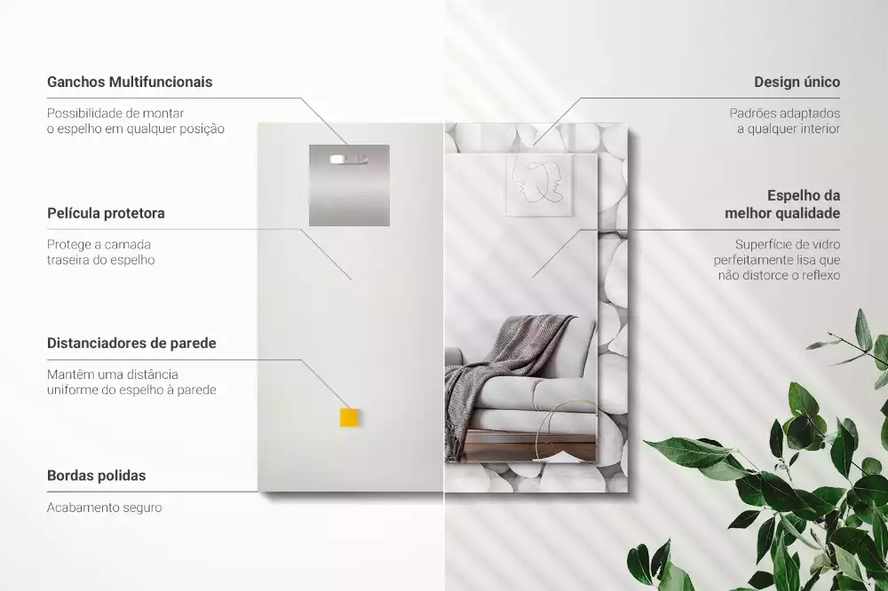 Espejo rectangular impreso Piedras blancas lisas