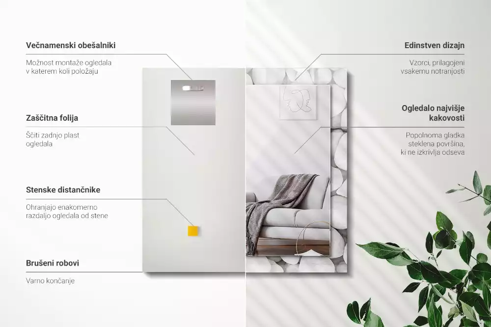 Espejo rectangular impreso Piedras blancas lisas