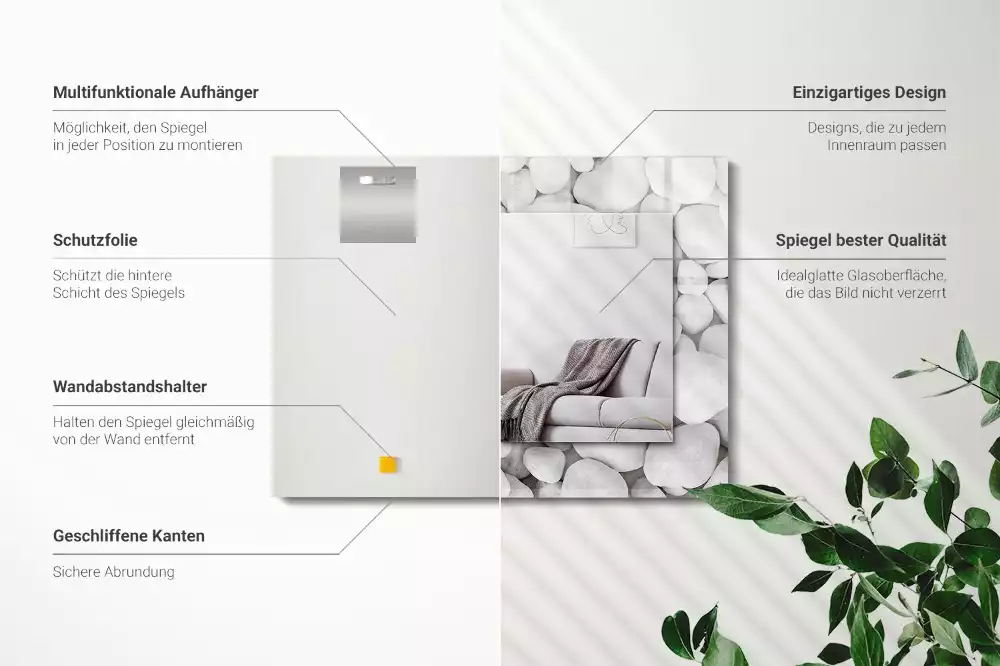 Espejo rectangular impreso Piedras blancas lisas