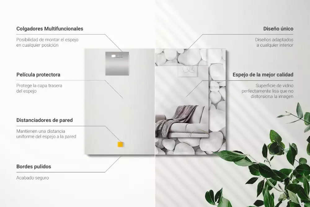 Espejo rectangular impreso Piedras blancas lisas