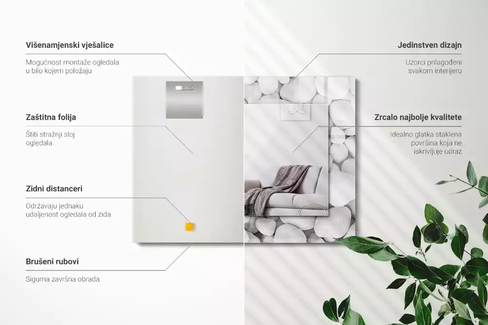 Espejo rectangular impreso Piedras blancas lisas