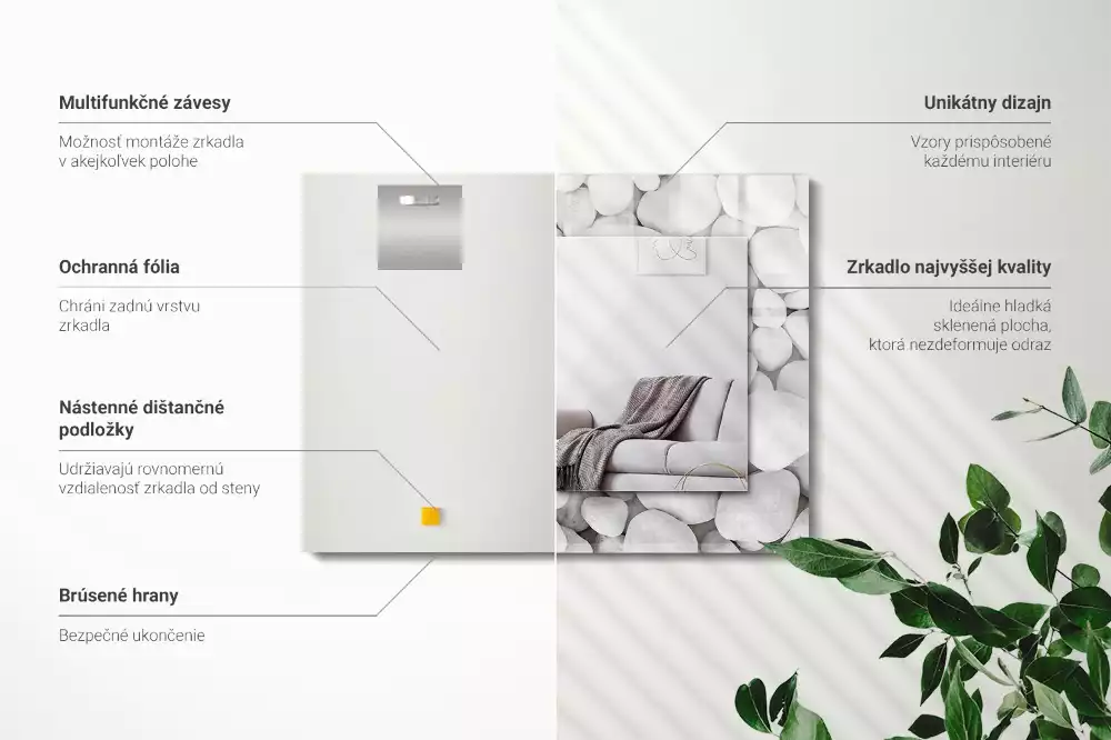 Espejo rectangular impreso Piedras blancas lisas