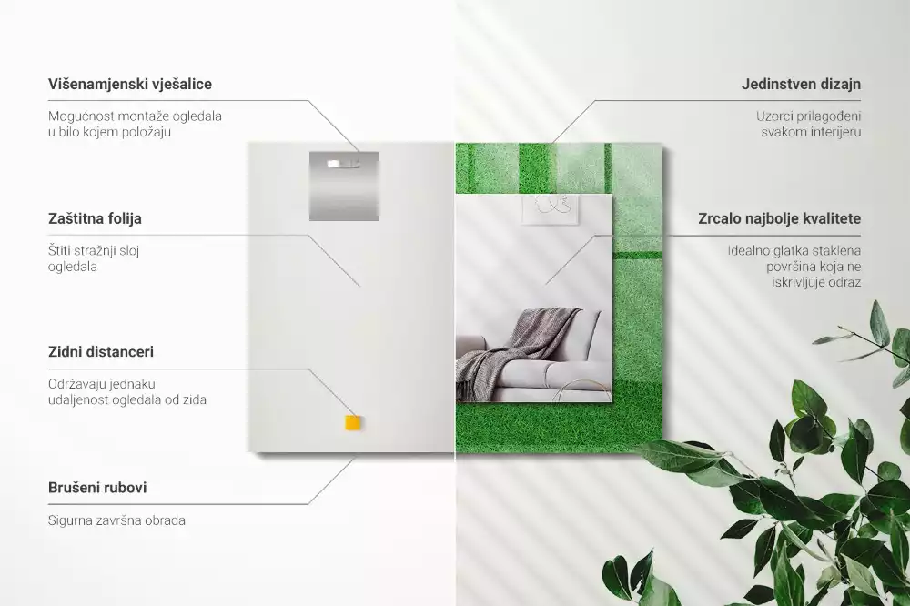 Espejo rectangular impreso Hierba verde