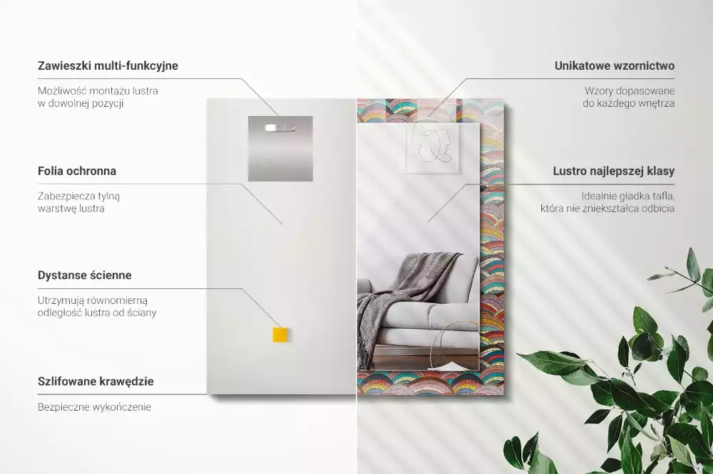 Espejo rectangular estampado Ondas de arcos coloridos