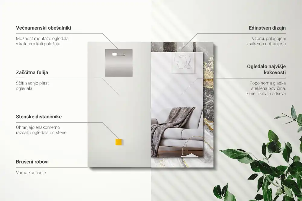 Espejo rectangular impreso Vetas de mármol abstractas