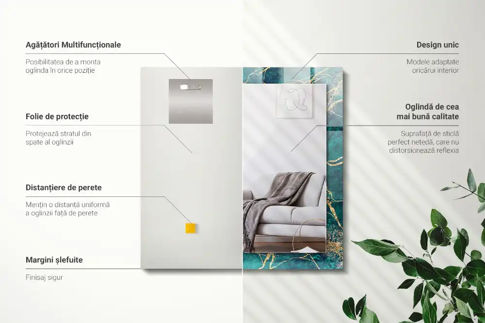 Espejo rectangular estampado mármol verde