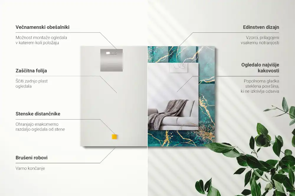 Espejo rectangular estampado mármol verde