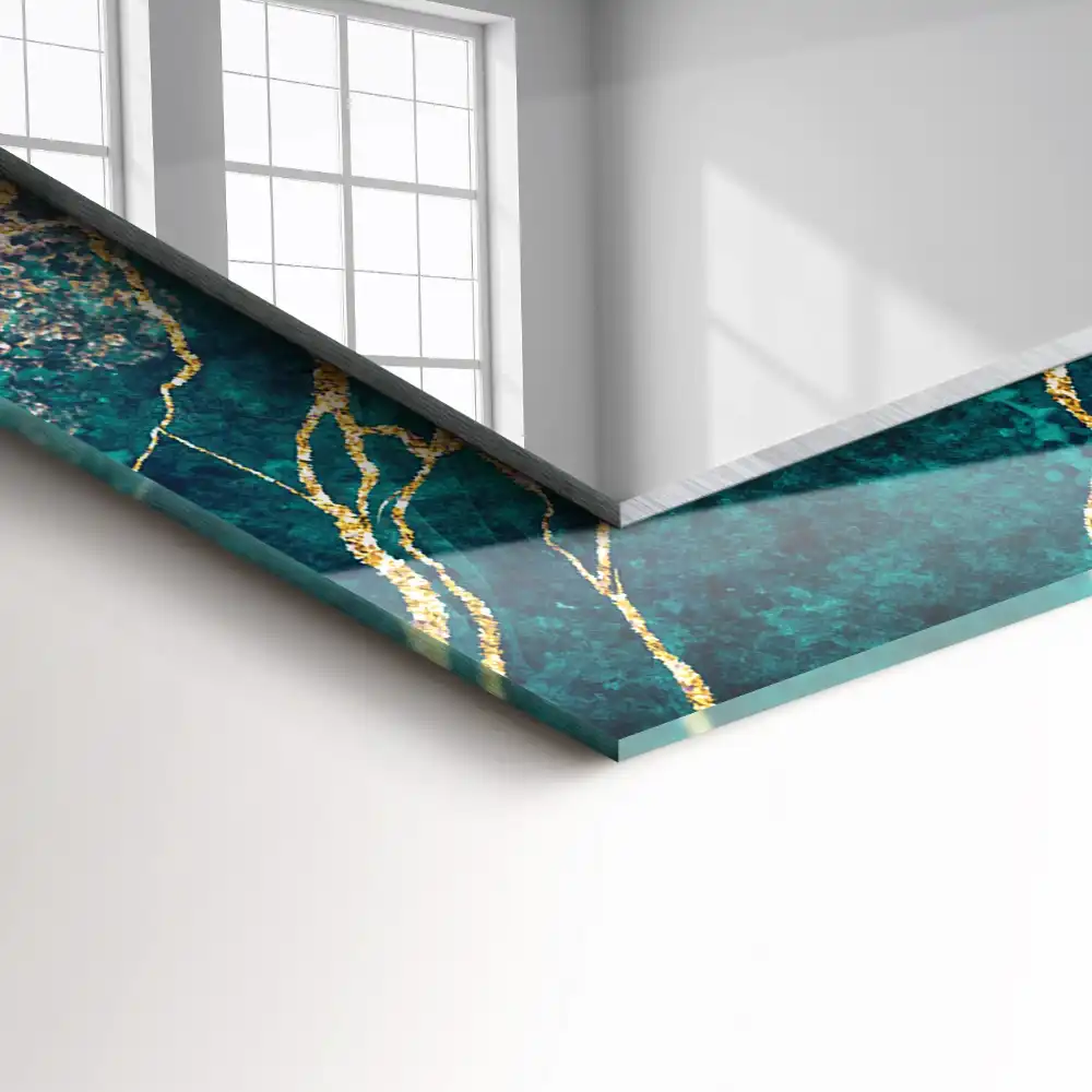 Espejo rectangular estampado mármol verde