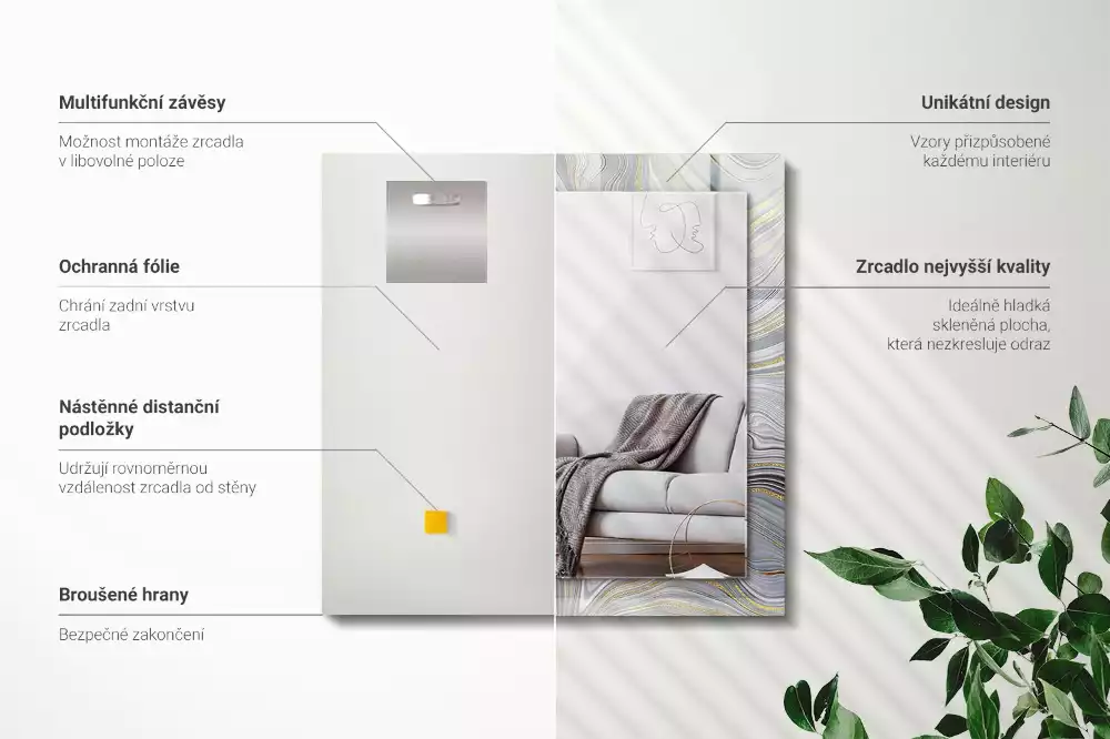 Espejo rectangular impreso Patrones abstractos de mármol