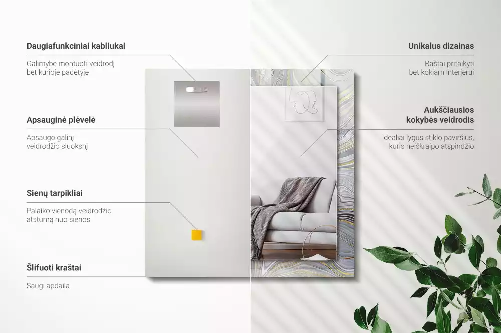 Espejo rectangular impreso Patrones abstractos de mármol