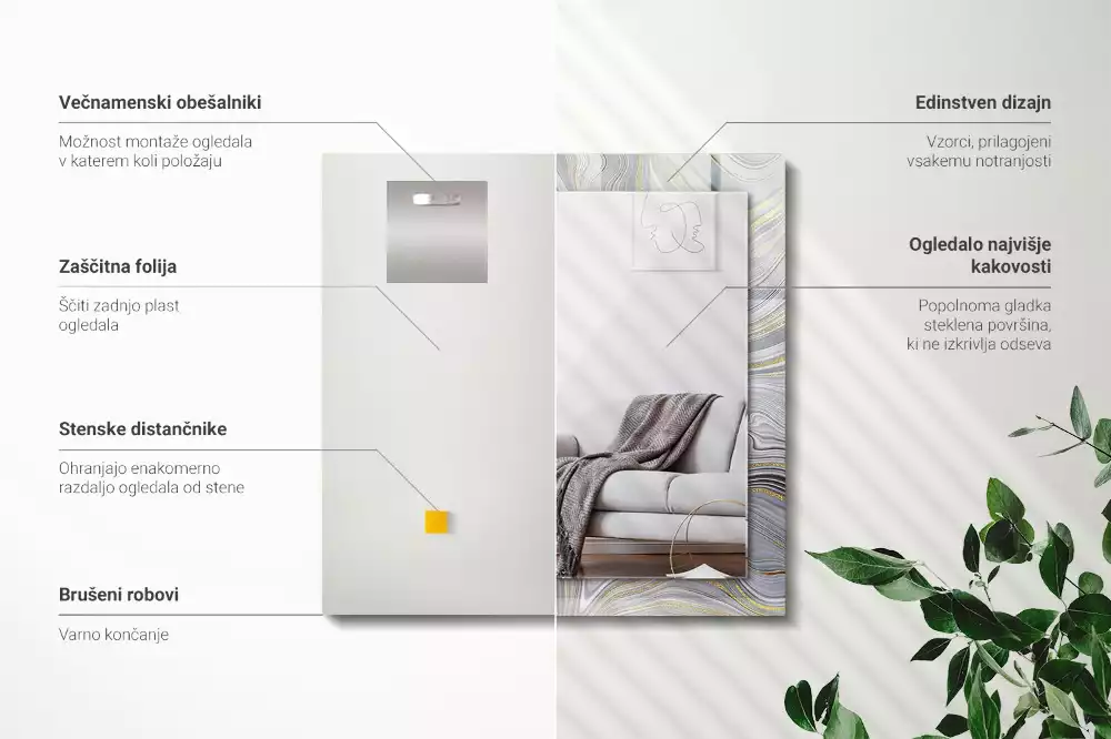 Espejo rectangular impreso Patrones abstractos de mármol