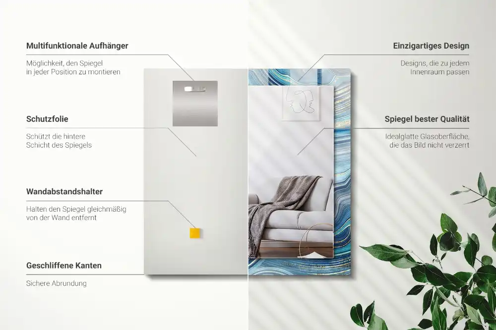 Espejo rectangular impreso Ondas azules abstractas