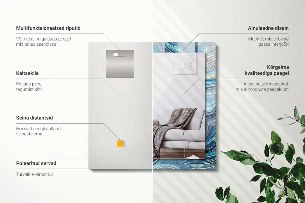 Espejo rectangular impreso Ondas azules abstractas