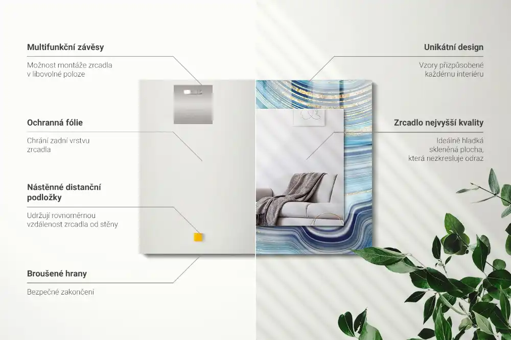 Espejo rectangular impreso Ondas azules abstractas