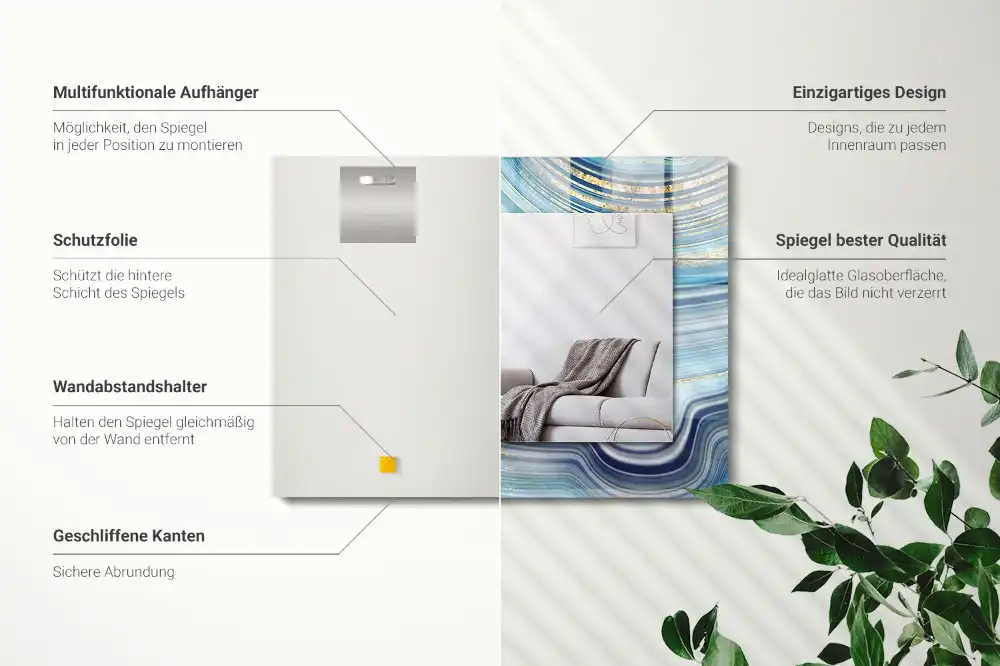 Espejo rectangular impreso Ondas azules abstractas