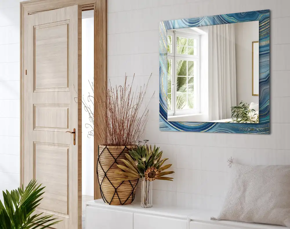 Espejo rectangular impreso Ondas azules abstractas