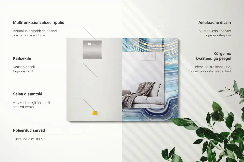 Espejo rectangular impreso Ondas azules abstractas