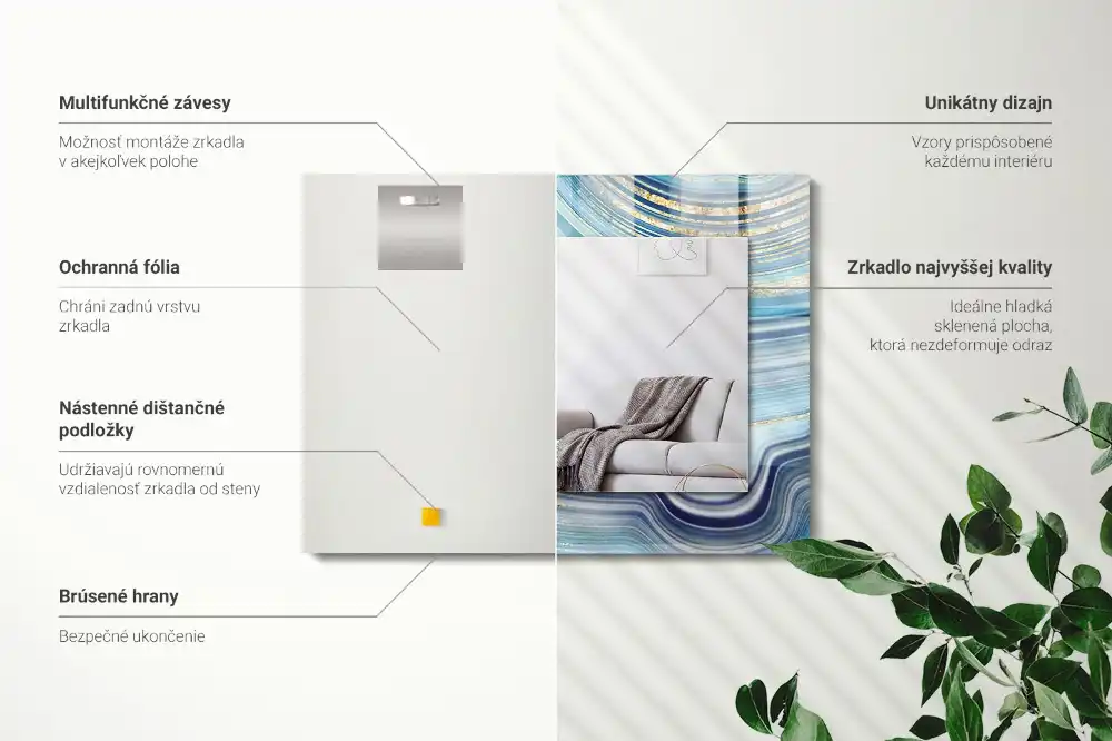 Espejo rectangular impreso Ondas azules abstractas