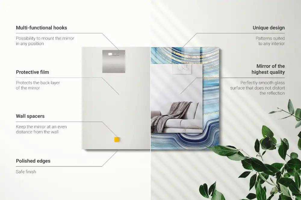 Espejo rectangular impreso Ondas azules abstractas