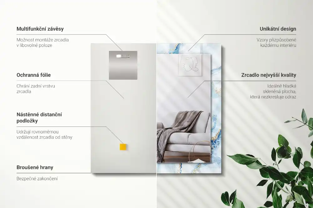 Espejo rectangular estampado Patrón de mármol abstracto