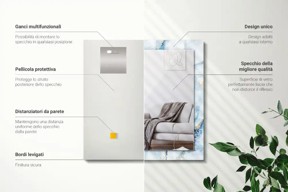 Espejo rectangular estampado Patrón de mármol abstracto