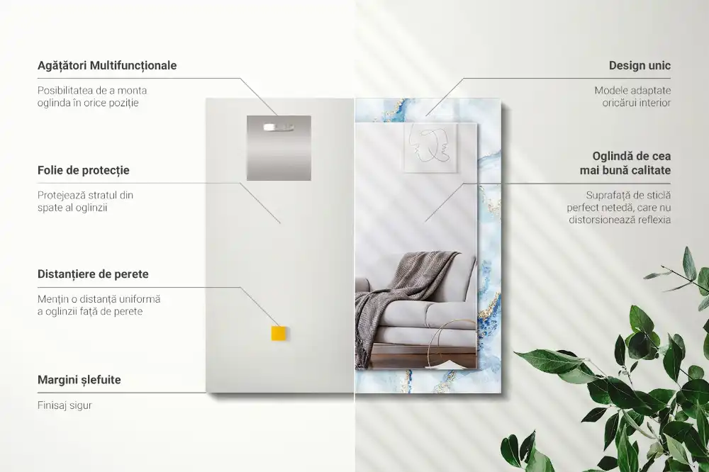 Espejo rectangular estampado Patrón de mármol abstracto