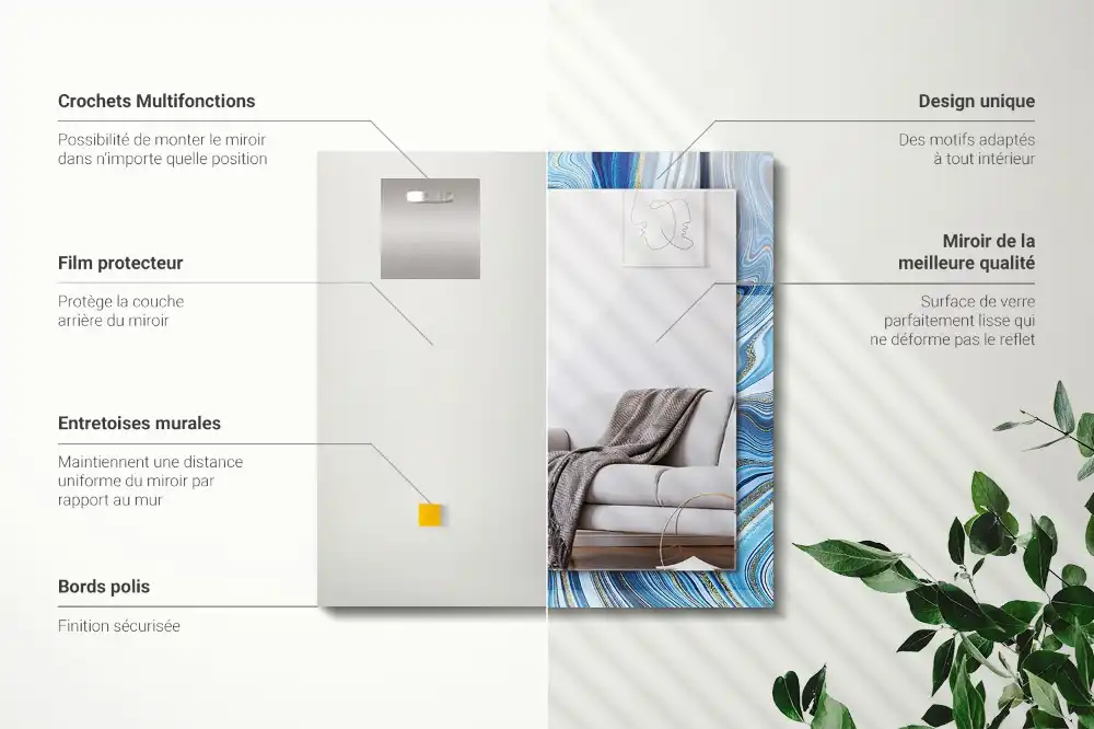 Espejo rectangular estampado Patrón azul abstracto