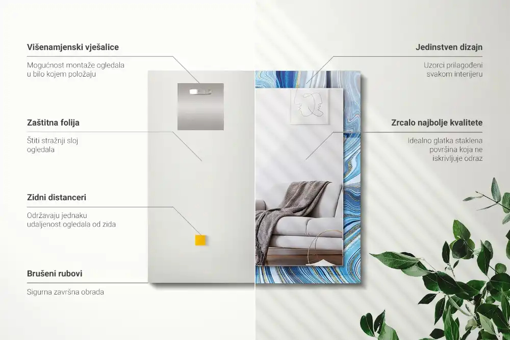 Espejo rectangular estampado Patrón azul abstracto