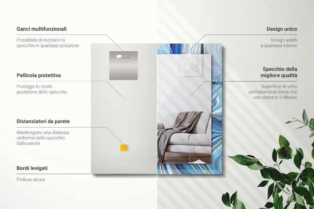 Espejo rectangular estampado Patrón azul abstracto