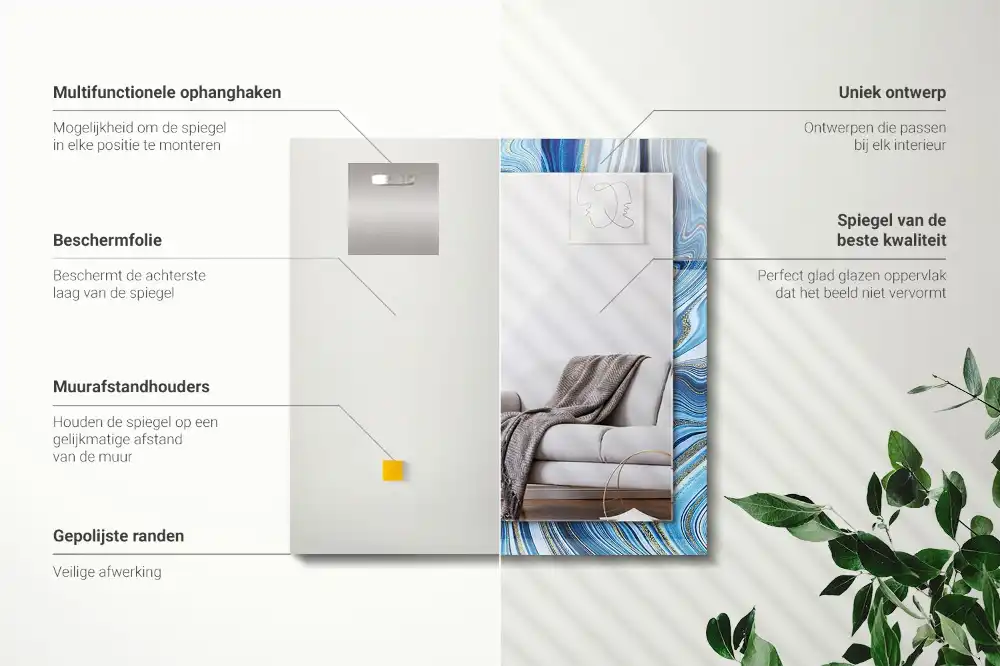 Espejo rectangular estampado Patrón azul abstracto