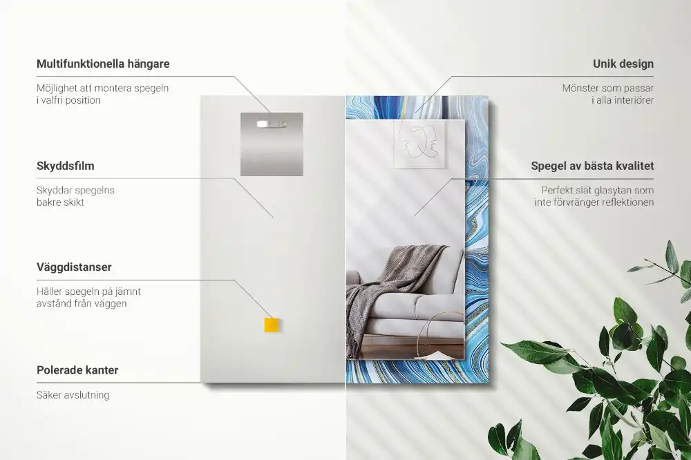 Espejo rectangular estampado Patrón azul abstracto