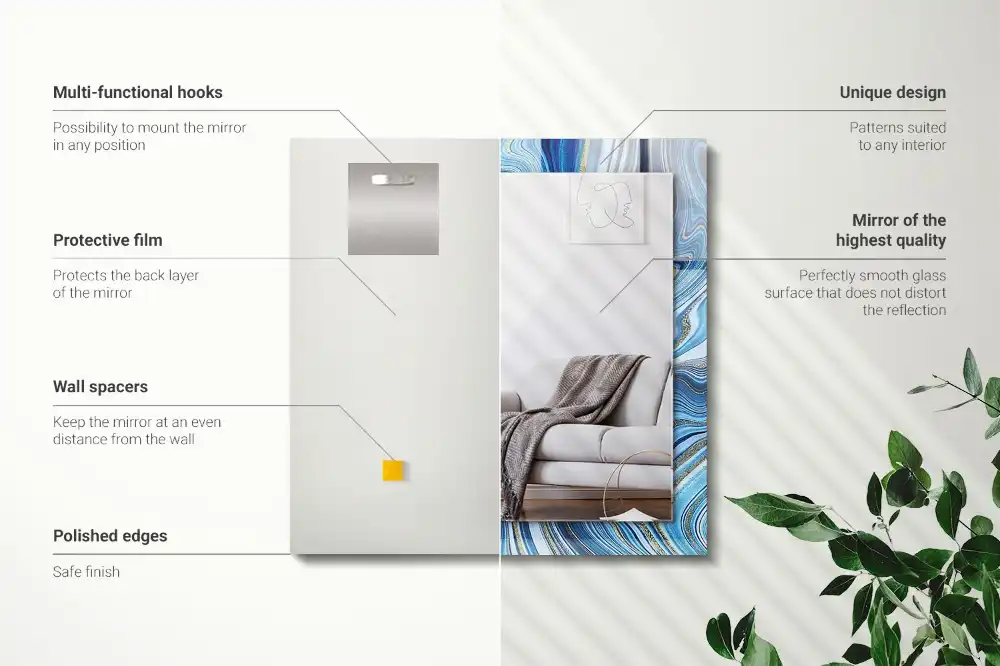 Espejo rectangular estampado Patrón azul abstracto