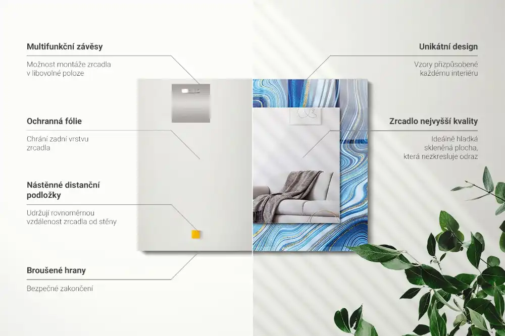 Espejo rectangular estampado Patrón azul abstracto