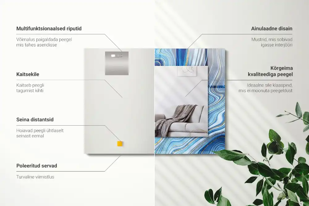 Espejo rectangular estampado Patrón azul abstracto