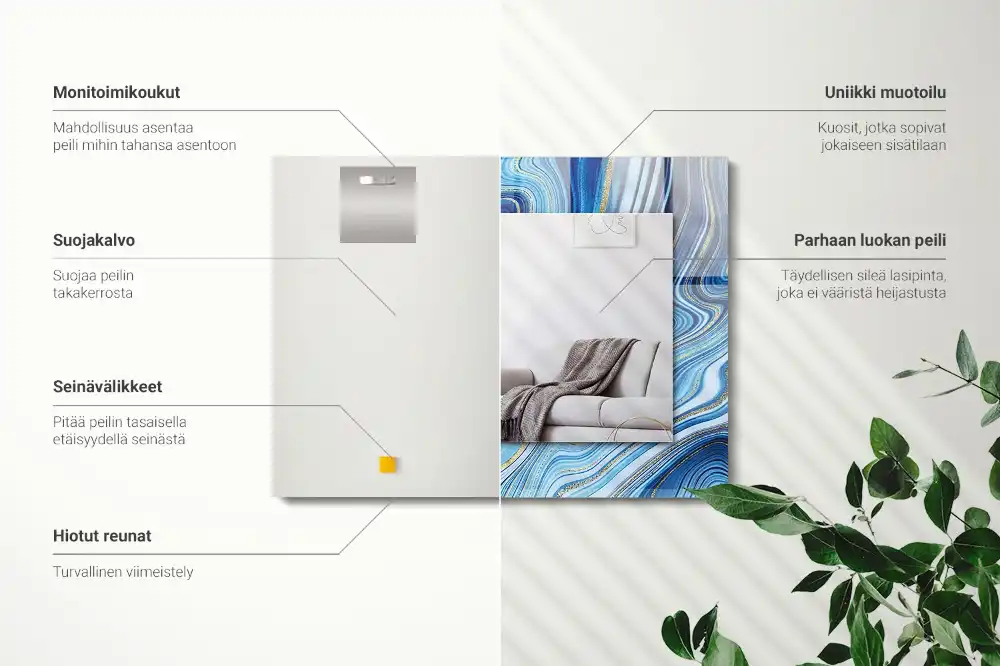 Espejo rectangular estampado Patrón azul abstracto