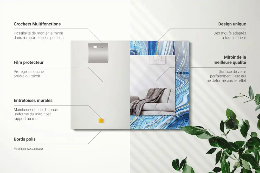 Espejo rectangular estampado Patrón azul abstracto