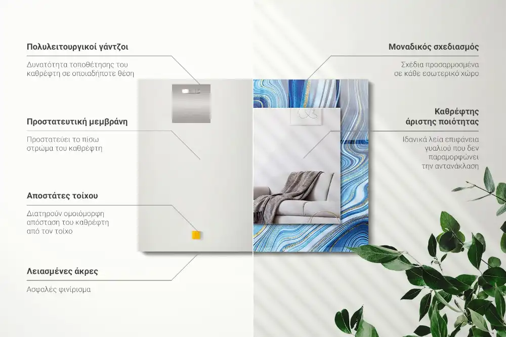 Espejo rectangular estampado Patrón azul abstracto